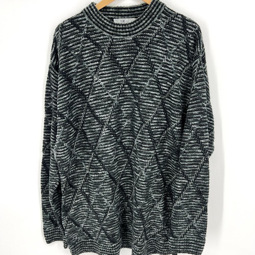 FIUME Made in Italy Vintage Mens Wool Blend Diamond Knit Sweater Size XXL
